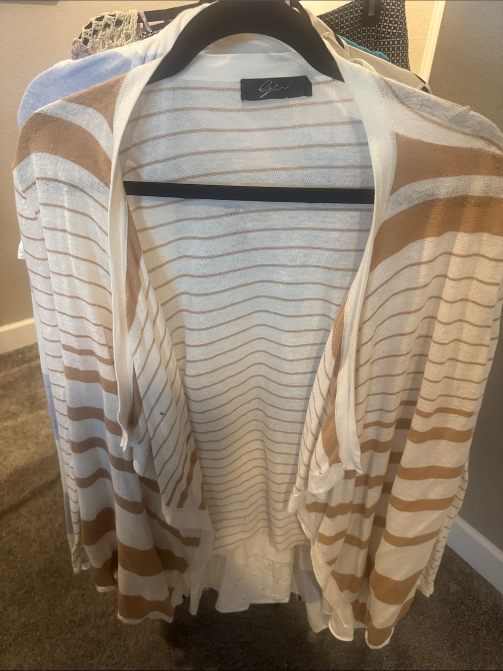 Striped Open-Front Cardigan - Cream and Tan